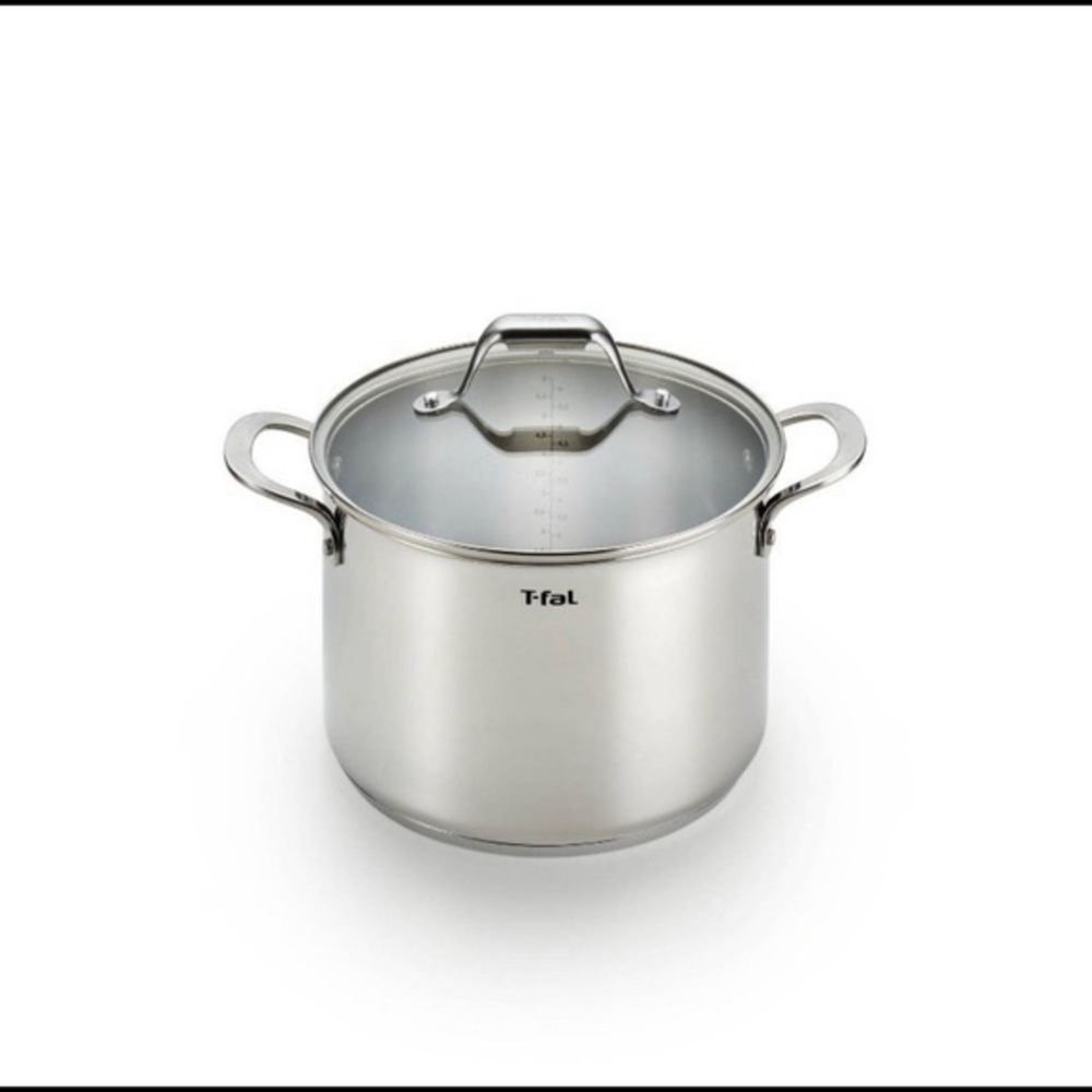 - T-FAL SIMPLY COOK STAINLESS STEEL 7 QT COVERED STOCK POT WITH PASTA INSERT
